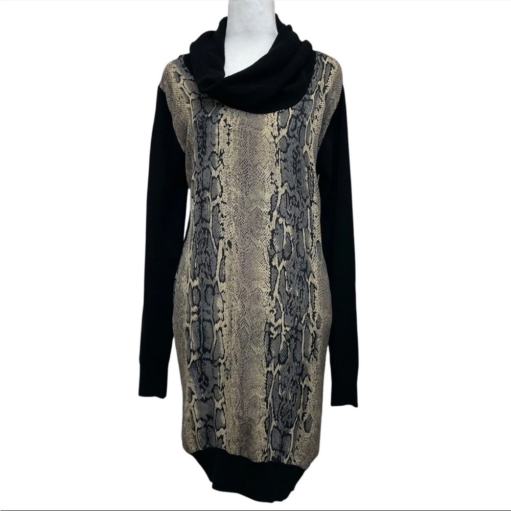 Vivienne Vivienne Tam Dresses Y2K Black & Snake Print Cowl Neck Sweater Dress